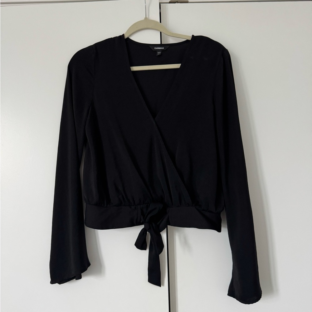 Express Black Long Sleeve Wrap Blouse